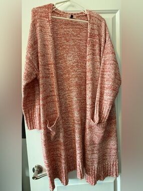East Adeline Maren Open-Front Women's Cardigan Sweater- coral -sz 1x